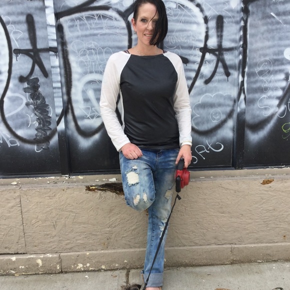 NWT B&W Faux Leather Baseball Top - Picture 3 of 6